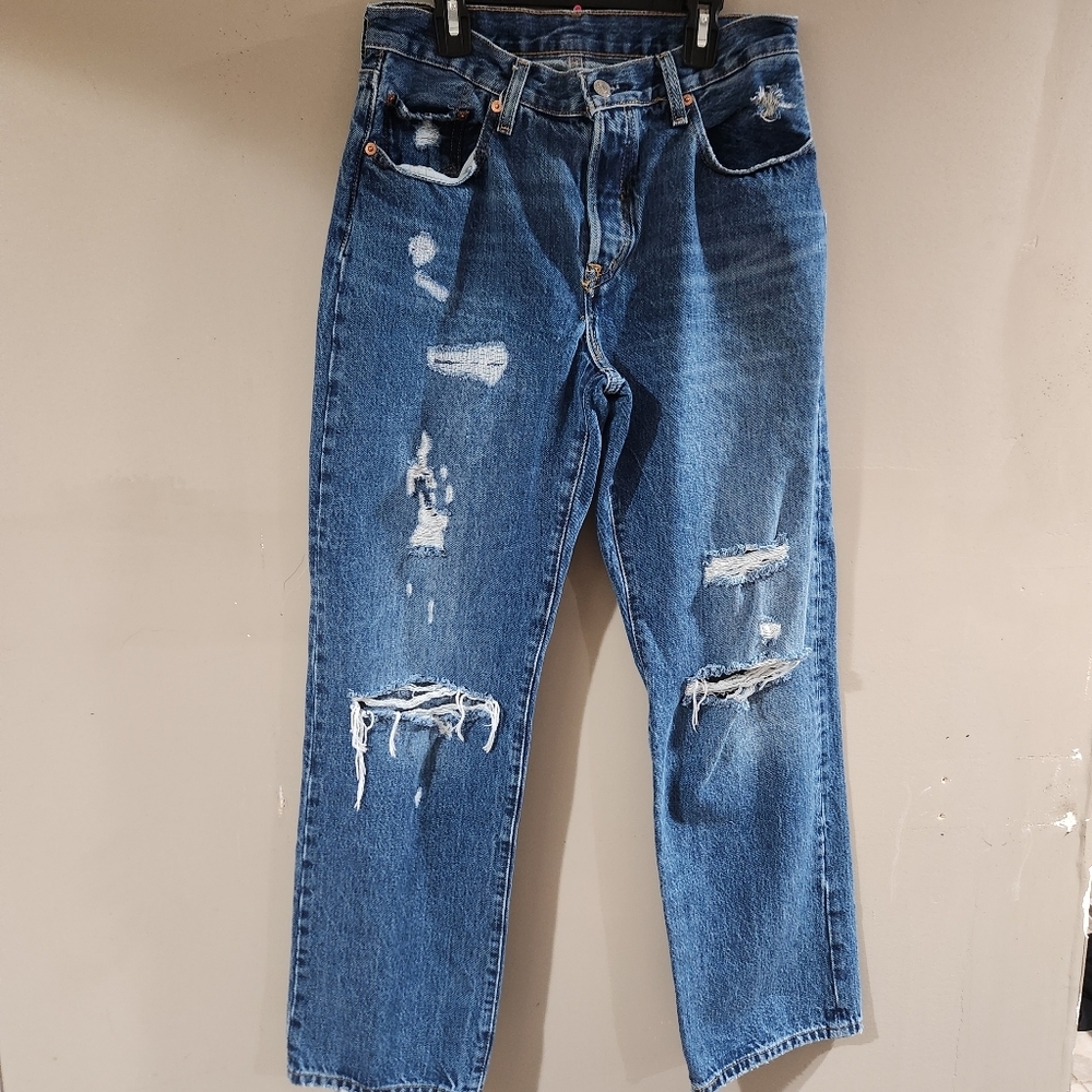 Levi's 501 Relaxed Distressed Jeans Size 27X30 Blue Denim